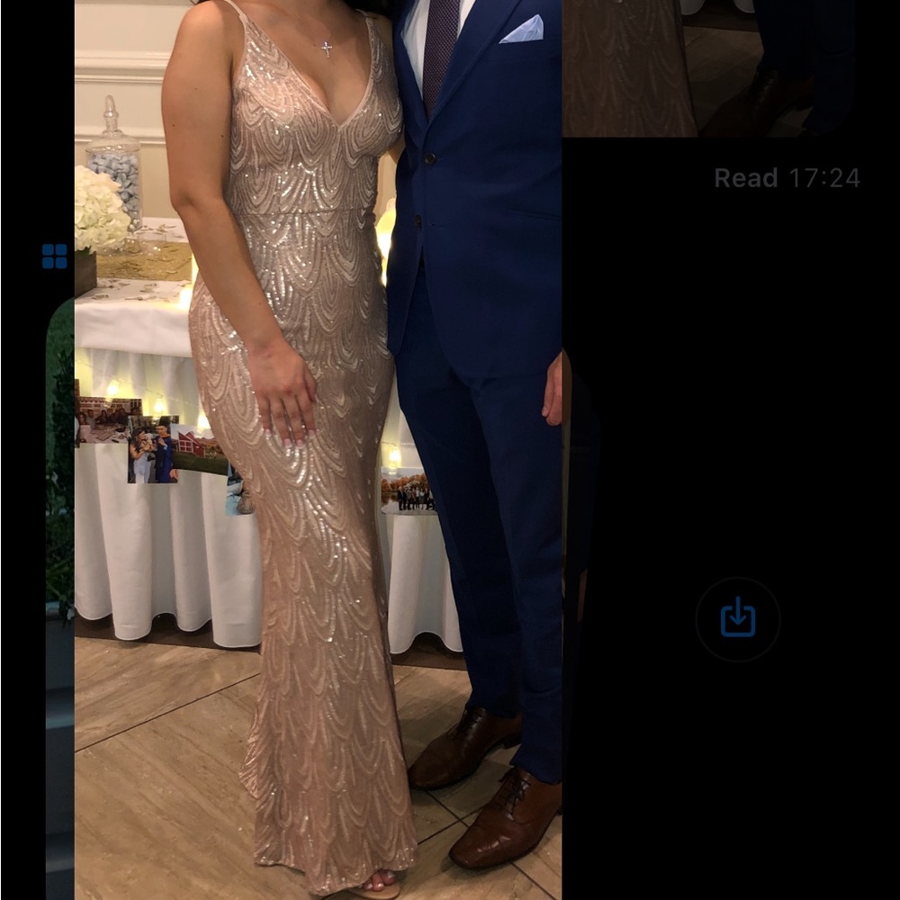 Sequined beige strapped gown